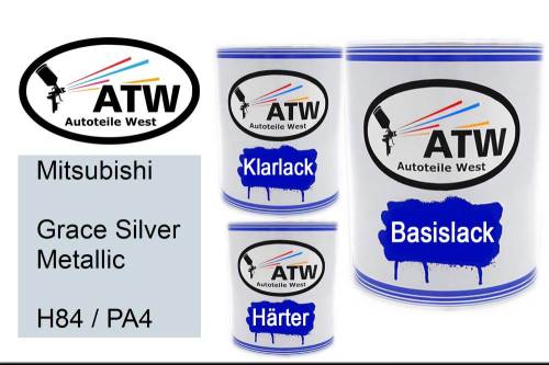 Mitsubishi, Grace Silver Metallic, H84 / PA4: 1L Lackdose + 1L Klarlack + 500ml Härter - Set, von ATW Autoteile West.